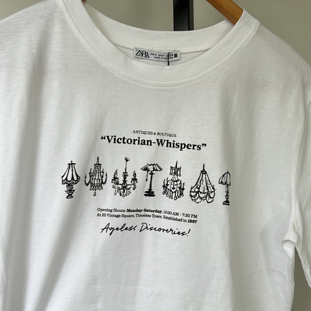 Zara White Graphic T-Shirt size small - Picture 2 of 4